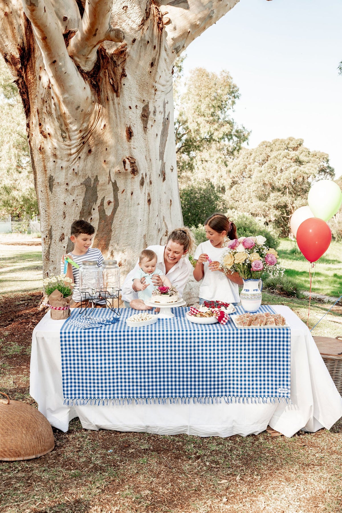 Hand Knotted Blue Gingham Tablecloth | 2.5m