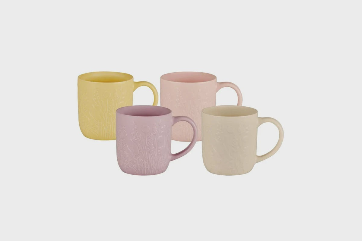 Bundanoon Barrel Mug | Set of 4 | Embossed Florals