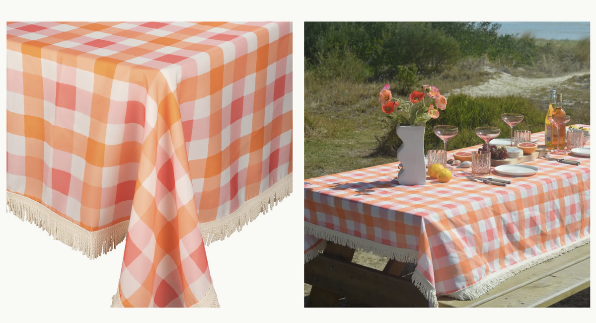 Fringed Tablecloth | Watermelon Peach Check