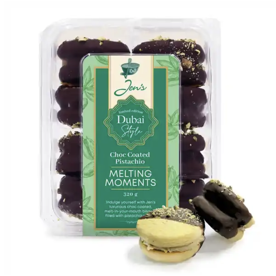 Jen's | Dubai Style Choc Coated Pistachio Melting Moments