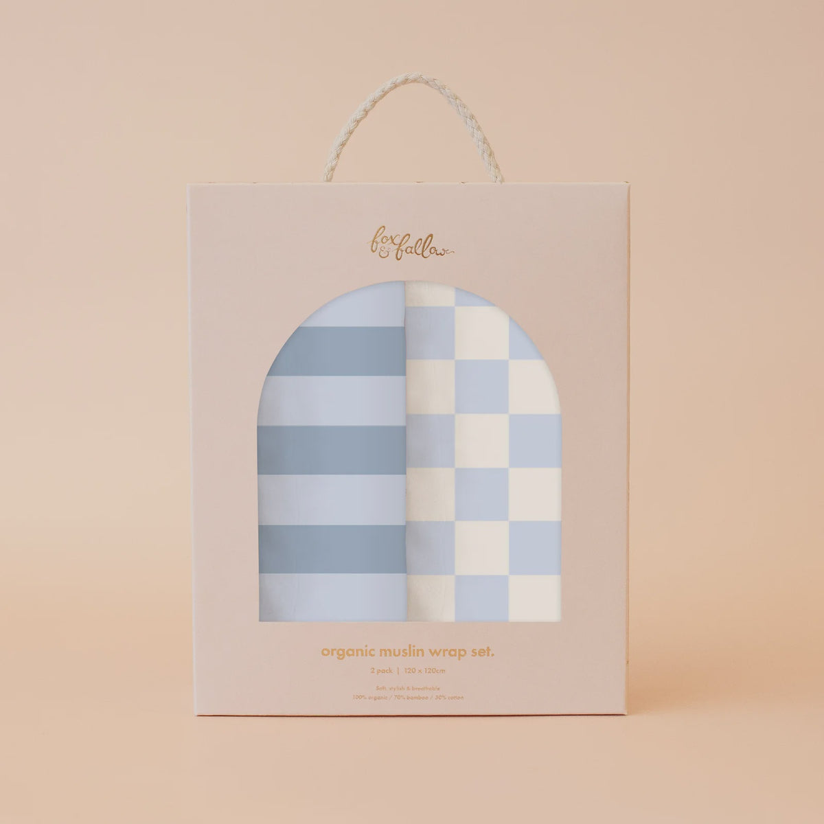 Cloud Stripe/Powder Check | Organic Muslin Wrap Set