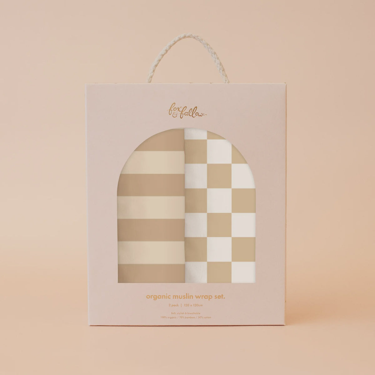 Coffee Stripe/Caramel Check | Organic Muslin Wrap Set