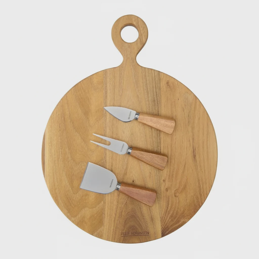 4 Piece Cheese Knife & Round Board Set