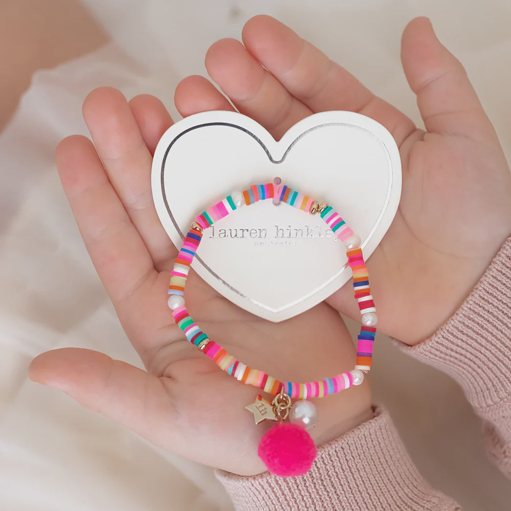 Rainbow Bracelet with Pom Pom & Pearl