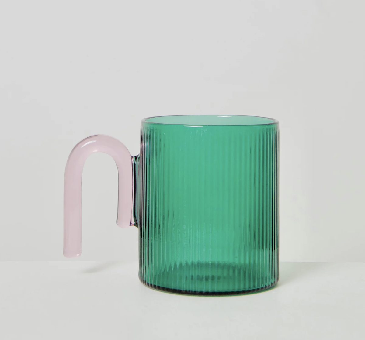 Archer Ribbed Glass Cup | Green & Taffy Pink