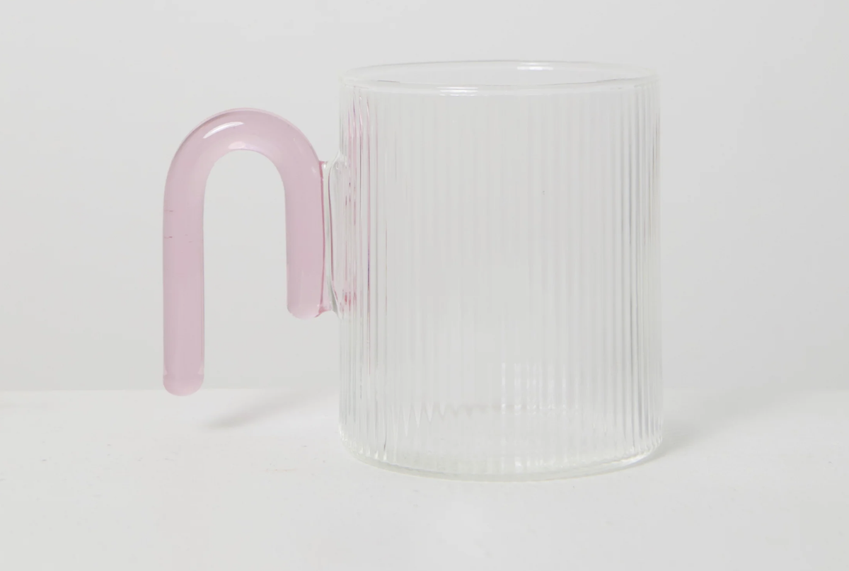 Archer Ribbed Glass Cup | Clear & Taffy Pink